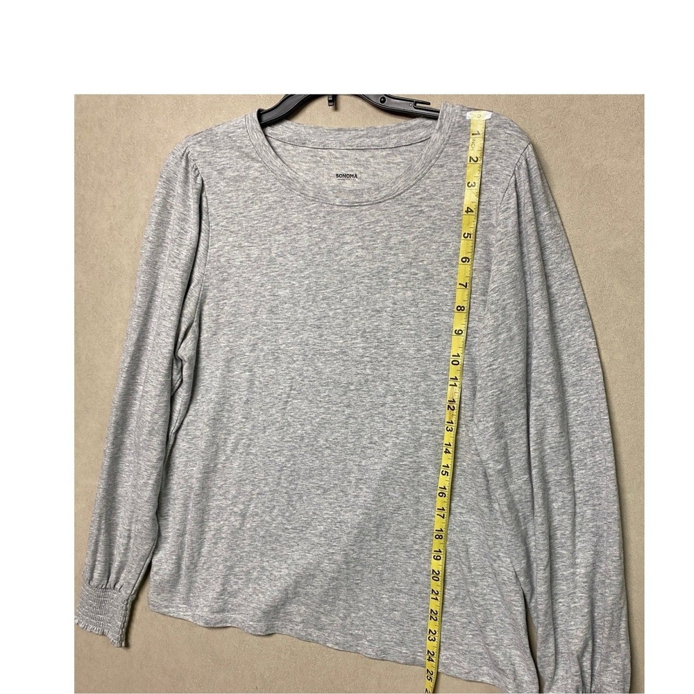 Sonoma Goods For Life Womens Gray Heathered Puff Sleeve Smocked Cuff Top Large